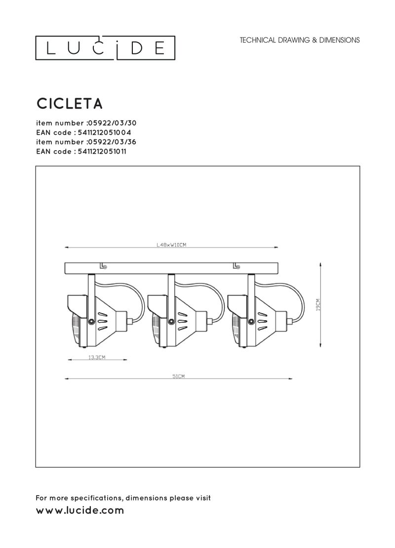 CICLETA - Stropné svietidlo - 3x Gu10/35W - čierna